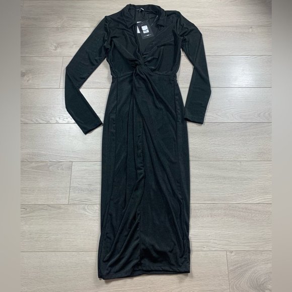 Fashion Nova Office Talk Slinky Long Sleeve Midi Dress - Black - Picture 4 of 13